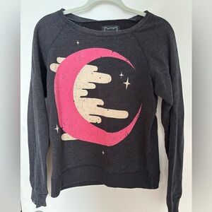 Brand Drop Dead Women's Dark Gray Graphic Moon Sweatshirt Size Small Medium
